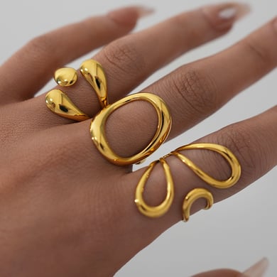 1 Piece Irregular Shape Hollowed-out Stainless Steel  Women‘s Minimalist Rings h5 Picture2