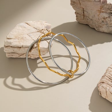 1 Piece Simple Series Daily Mixed Gold Color And Silver Colors  Women's Bangles h5 Picture2