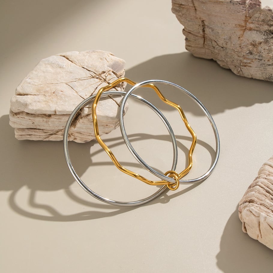 1 Piece Simple Series Daily Mixed Gold Color And Silver Colors  Women's Bangles Picture2