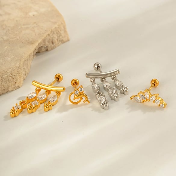 1 Piece Copper Gold Color Zircon Piercing Earring 2