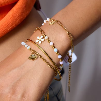 Bracelet à breloques pour femme en acier inoxydable couleur or avec fleur délicate, 1 pièce h5 Image3