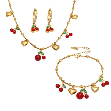 Set di gioielli da donna in acciaio inossidabile color oro, 1 pezzo, colore ciliegia intenso h5 Immagine9