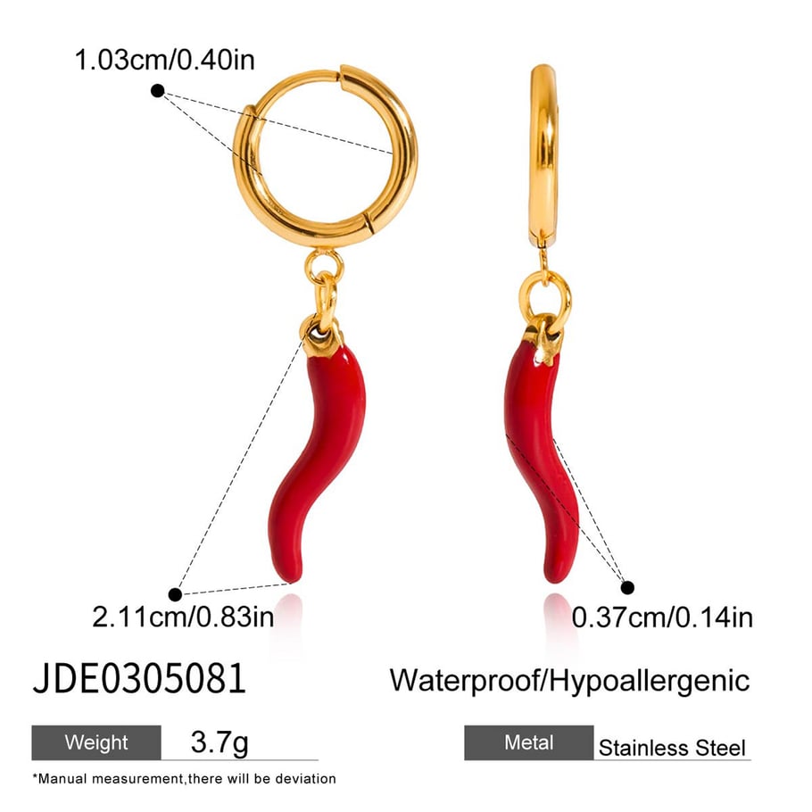 1 paire de boucles d&#39;oreilles pendantes en acier inoxydable couleur or pour femme, motif piment rouge audacieux Image2
