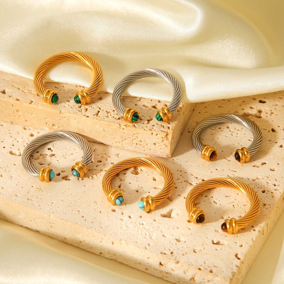 1 Piece Annular Shape Stainless Steel Gold Color Natural Stone Statement Rings Picture9