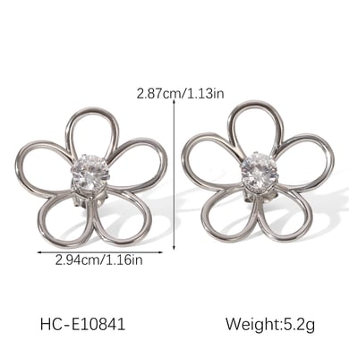 1 Pair Modern Flower Stainless Steel Gold Color Women's Stud Earrings h5 Picture2