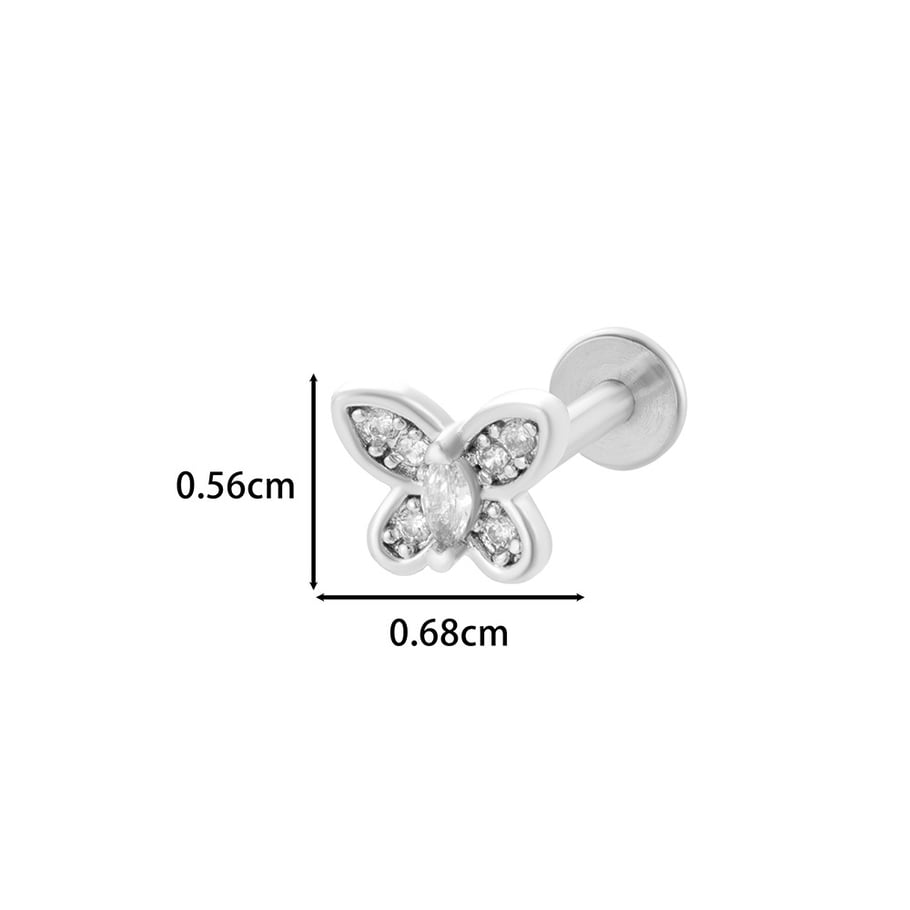 1 Adet Kelebek Bakır Altın Rengi Zirkonyum Piercing Küpe Resim2