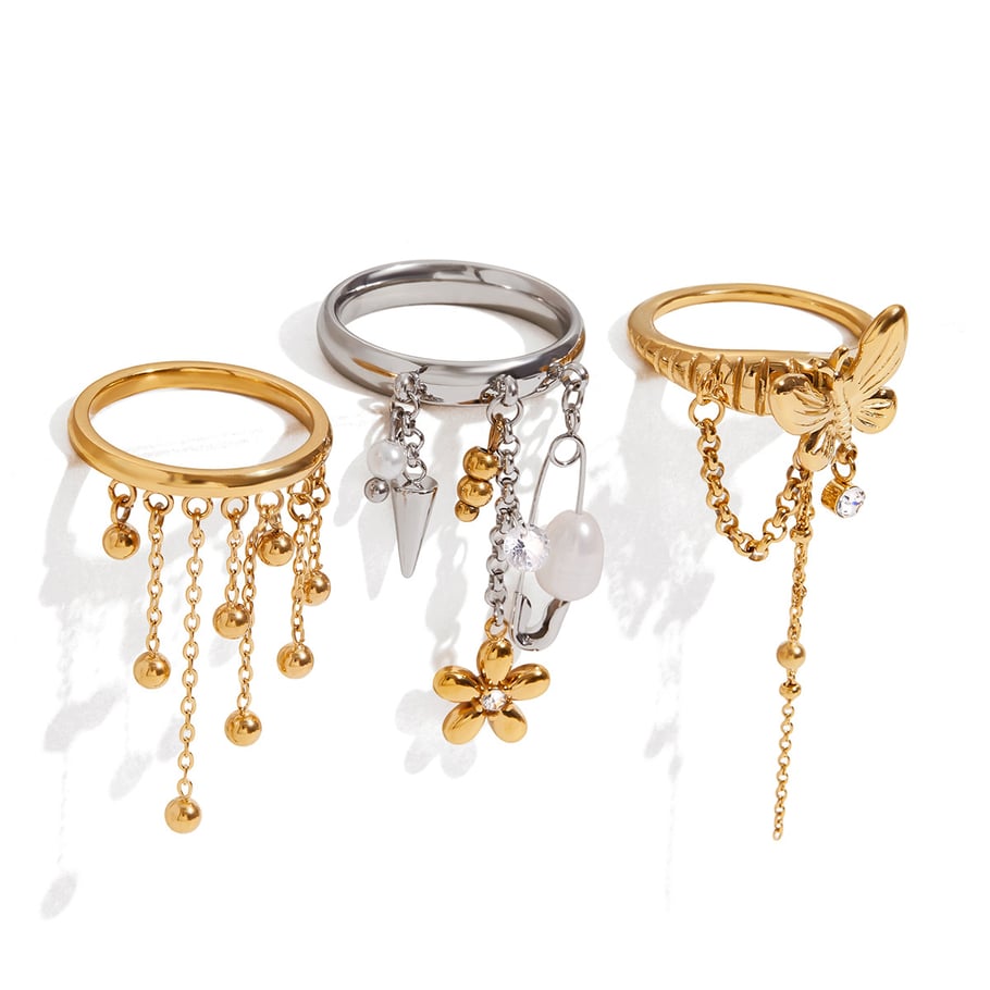 Anillos llamativos de acero inoxidable en color dorado con borlas modernas de 1 pieza Imagen7