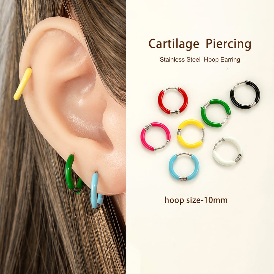 1 Piece Bright-colored Circle Stainless Steel Women's Hoop Earrings h5Picture5