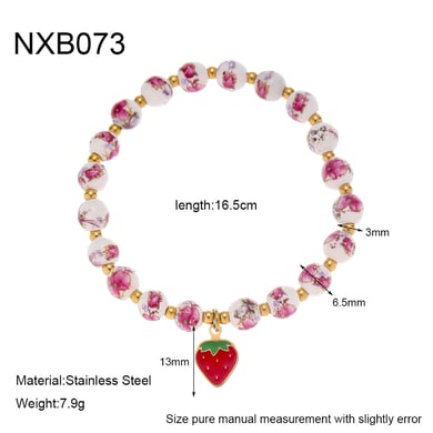 1 Piece Luxurious Series Retro Flower Ceramics  Gold Color  Women's Beaded Bracelets h5 