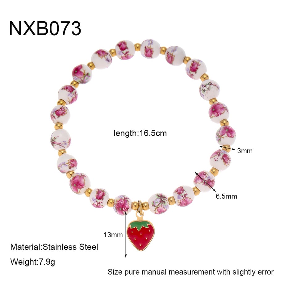 1 Piece Luxurious Series Retro Flower Ceramics  Gold Color  Women's Beaded Bracelets 