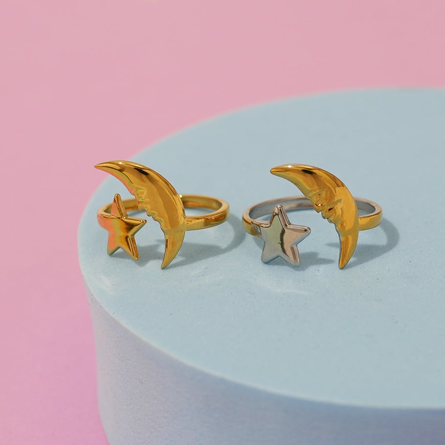 1 Piece Simple Casual Moon Stainless Steel  Gold Color  Statement Rings Picture7