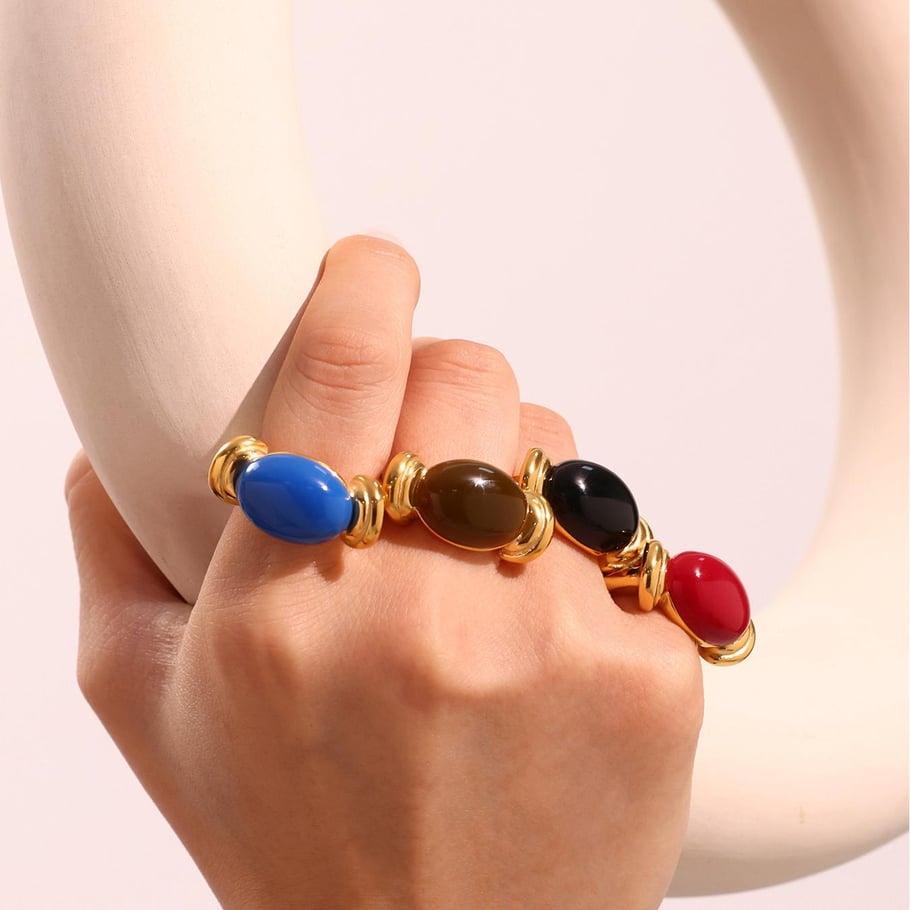 1 Piece Oval Resin Stainless Steel Gold Color Statement Rings Picture8