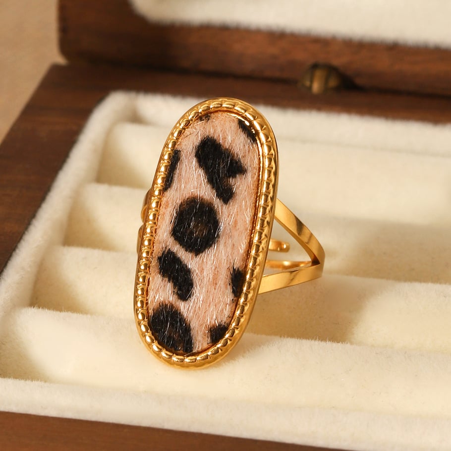 1 Pair Simple Series Daily Leopard Print Stainless Steel  Statement Rings Picture4
