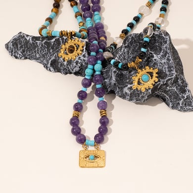 1 Piece Bohemian Devil's Eye Natural Stones Gold Color Women's Beaded Necklaces h5 Picture7