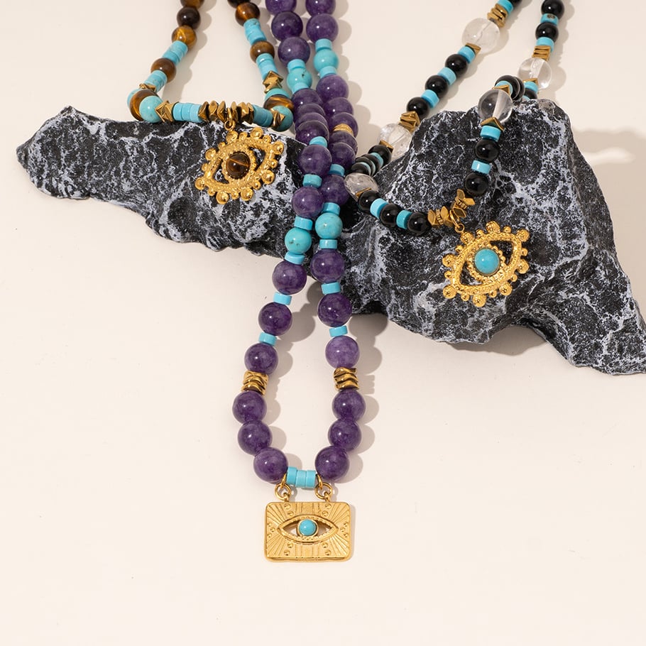 1 Piece Bohemian Devil's Eye Natural Stones Gold Color Women's Beaded Necklaces Picture7