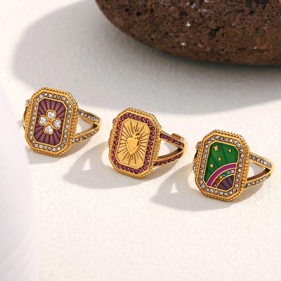1 Piece Retro Tarot Stainless Steel Gold Color Statement Ring Picture4