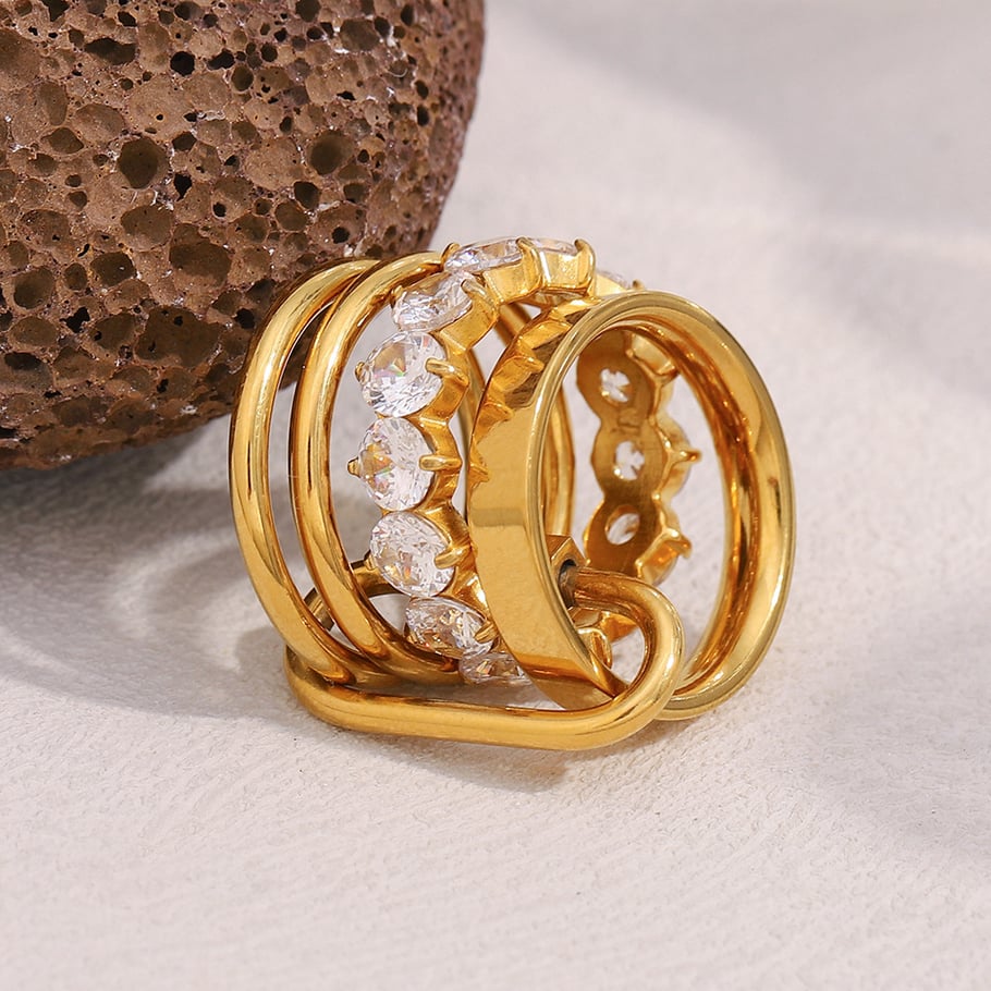 1 Piece Luxurious Series Casual Circle Stainless Steel Women's Gemstone Rings Picture3