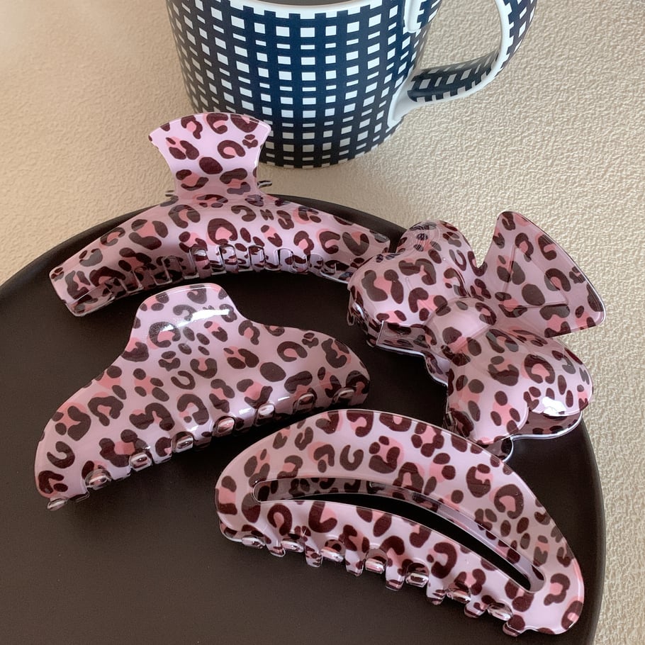 1 paar Classic Series Casual Leopard Print Acetaat Dames Haarklemmen Afbeelding2