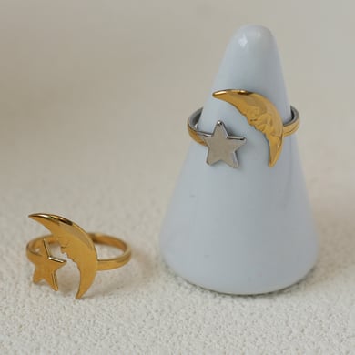 1 Piece Simple Casual Moon Stainless Steel  Gold Color  Statement Rings h5 Picture4