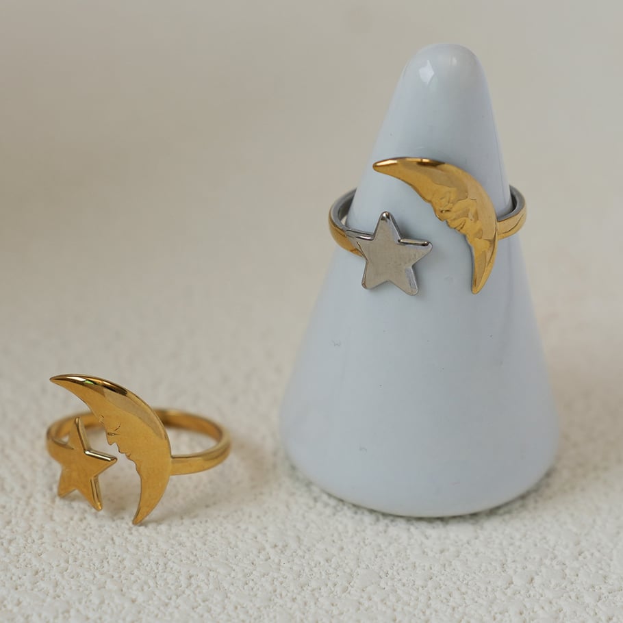1 Piece Simple Casual Moon Stainless Steel  Gold Color  Statement Rings Picture4