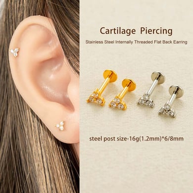 1 Adet Paslanmaz Çelik Altın Renkli Zirkonyum Piercing Küpe h5 Resim4