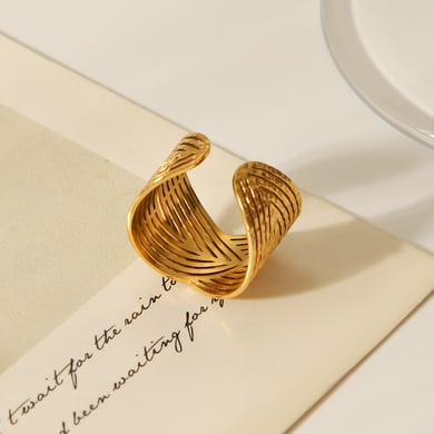 1 Piece Simple Series Daily Plant Stainless Steel  Gold Color Statement Rings h5 Picture7