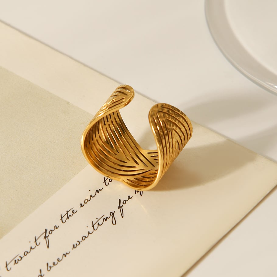 1 Piece Simple Series Daily Plant Stainless Steel  Gold Color Statement Rings Picture7