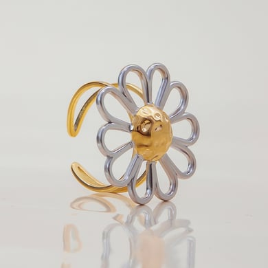 1 Piece Minimalist Flower Stainless Steel Gold Color Statement Rings h5 Picture6