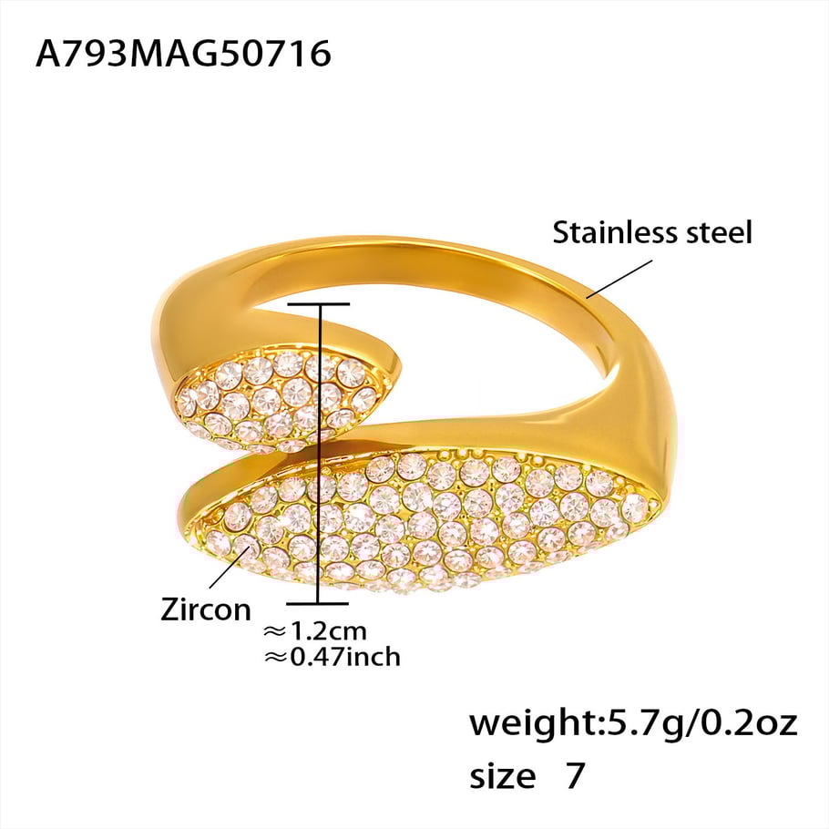 1 pezzo di anelli da donna in acciaio inossidabile di lusso con zirconi color oro Immagine2