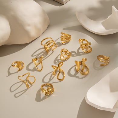 1 Piece Simple Series Daily Irregular Shape Stainless Steel Gold Color  Statement Rings h5 Picture3