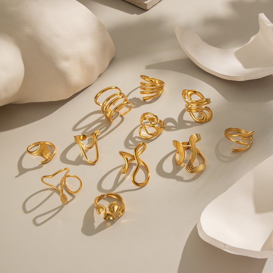 1 Piece Simple Series Daily Irregular Shape Stainless Steel Gold Color  Statement Rings Picture3