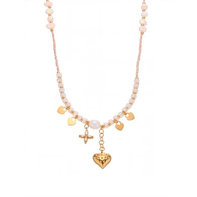 1 Piece Elegant Heart Natural Stones&Pearl Gold Color Women's Beaded Necklaces h5 
