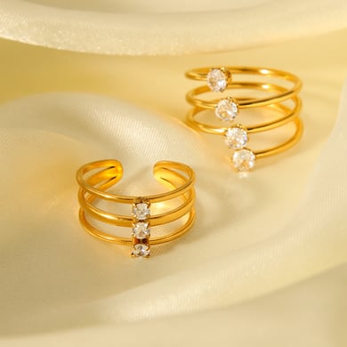 1 Piece Simple Three Layers Stainless Steel   Gold Color  Zircon Statement Rings h5 Picture8