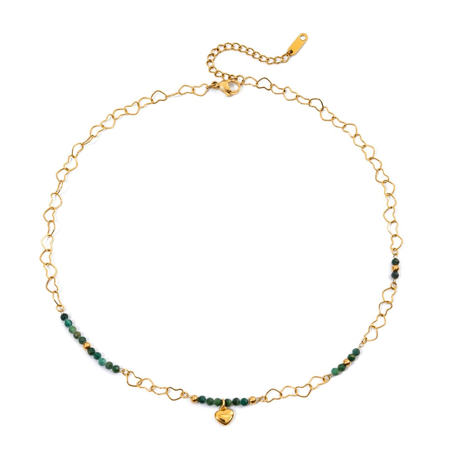Collier élégant avec pendentif en forme de cœur et perles en acier inoxydable couleur or pour femme, 1 pièce 