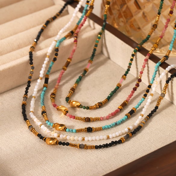 1 Pair Simple Series Daily Beads Stainless Steel  Women's Beaded Necklaces 2
