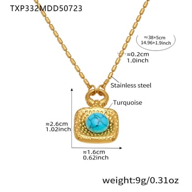 Set di gioielli da donna in pietra naturale color oro con motivo rettangolare retrò turchese in acciaio inossidabile h5 