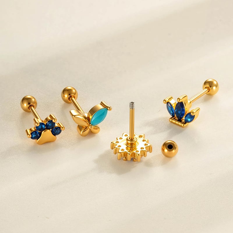 1 Adet Çiçek Bakır Zirkonyum Piercing Küpe Resim3