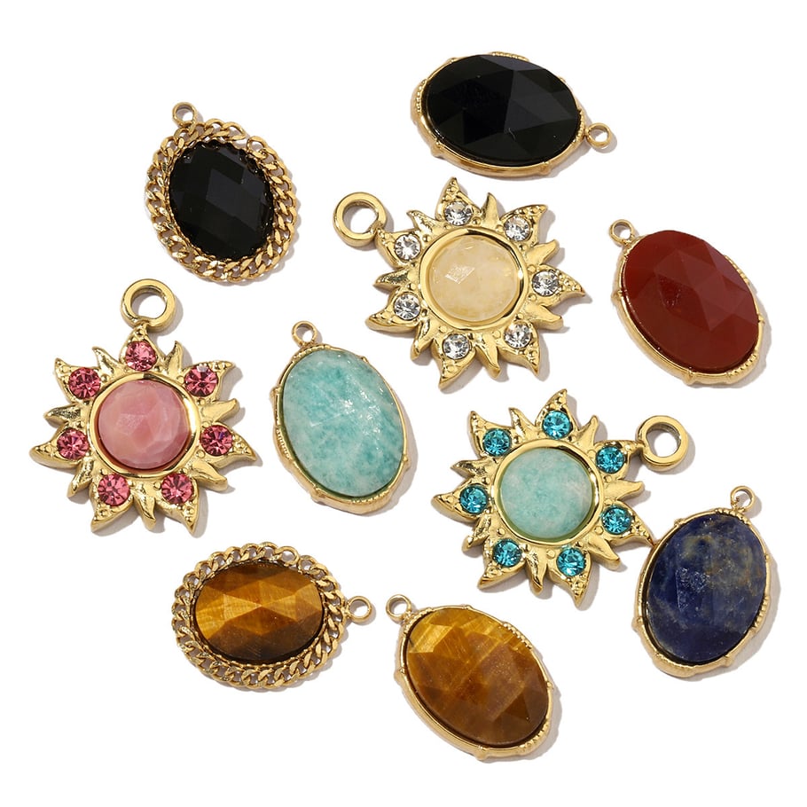 1 colgante clásico ovalado de piedras naturales para mujer Imagen3