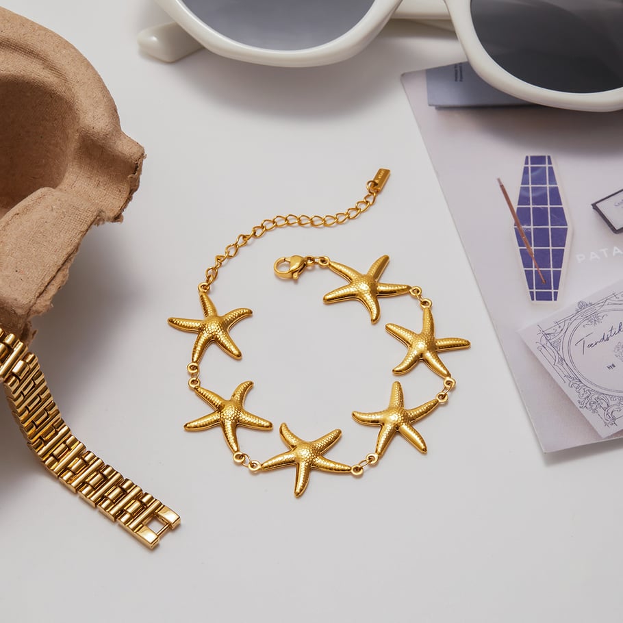 1 Stück Urlaubs-Seestern-Armbänder aus Edelstahl in Goldfarbe für Damen h5Bild6
