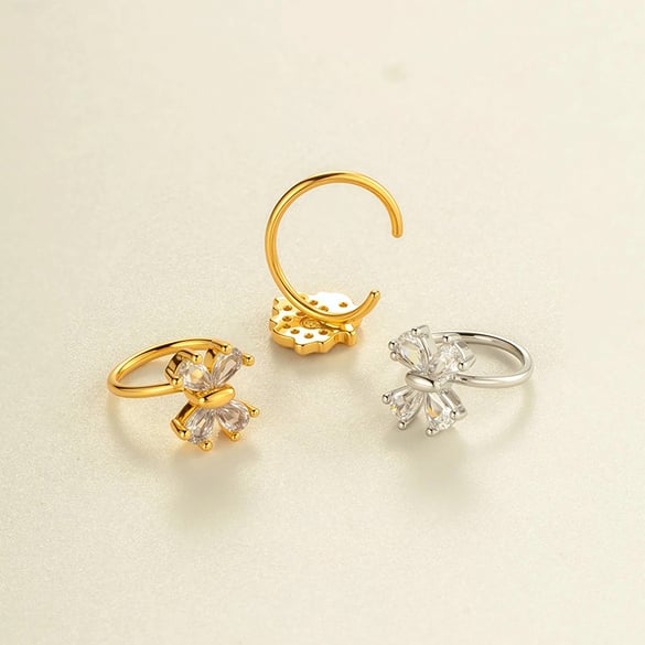 1 Piece Heart Copper Gold Color Zircon Nose Ring