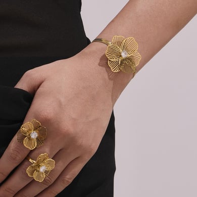 Set di gioielli da donna in acciaio inossidabile color oro con zirconi, 1 pezzo classico h5 Immagine3