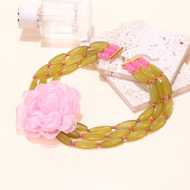 1 stuk stoffen bloemen gelaagde ketting h5 Afbeelding4