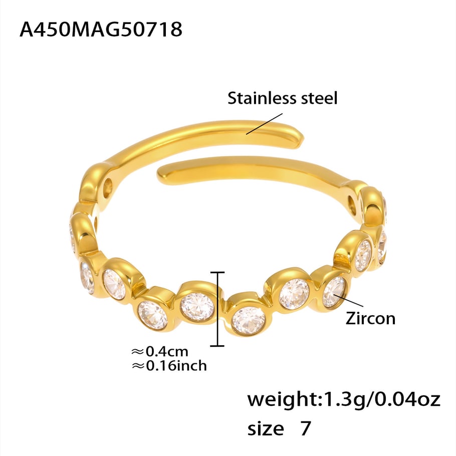 1 pezzo squisito anello da donna in acciaio inossidabile color oro con zirconi e pietre preziose 