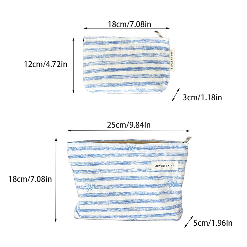 1 Çift Simple Series Casual Strip Polyester Kadın Makyaj Çantası Resim5