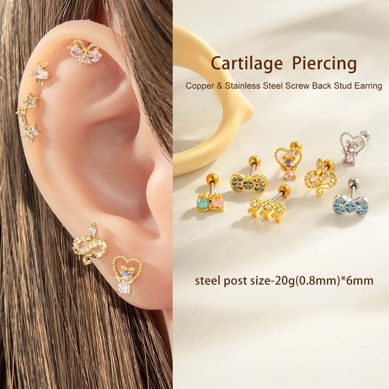1 Piece Bow Copper Gold Color Zircon Piercing Earring Picture4
