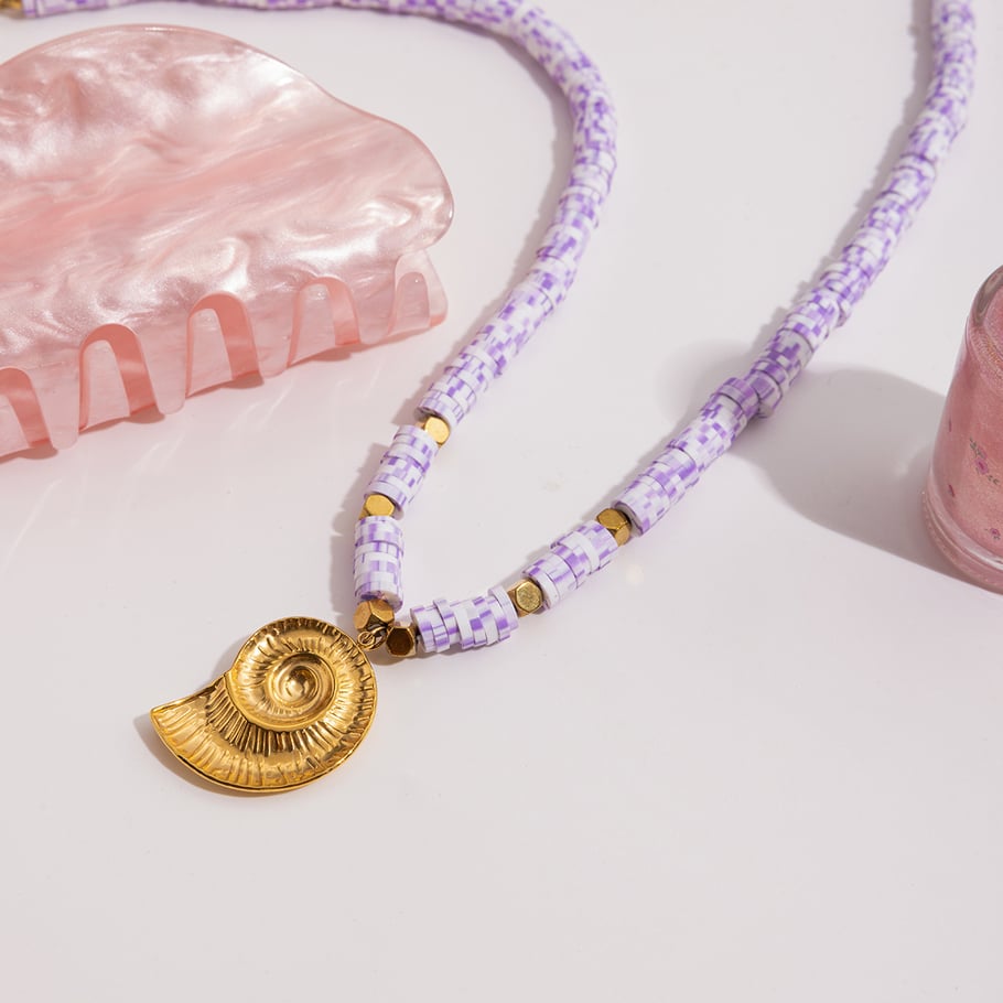 Collier avec pendentif en acier inoxydable couleur or pour femme, 1 pièce, coquillage vif Image5