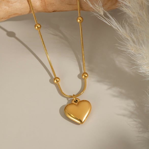 1 Piece Heart Stainless Steel Gold Color Pendant Necklace