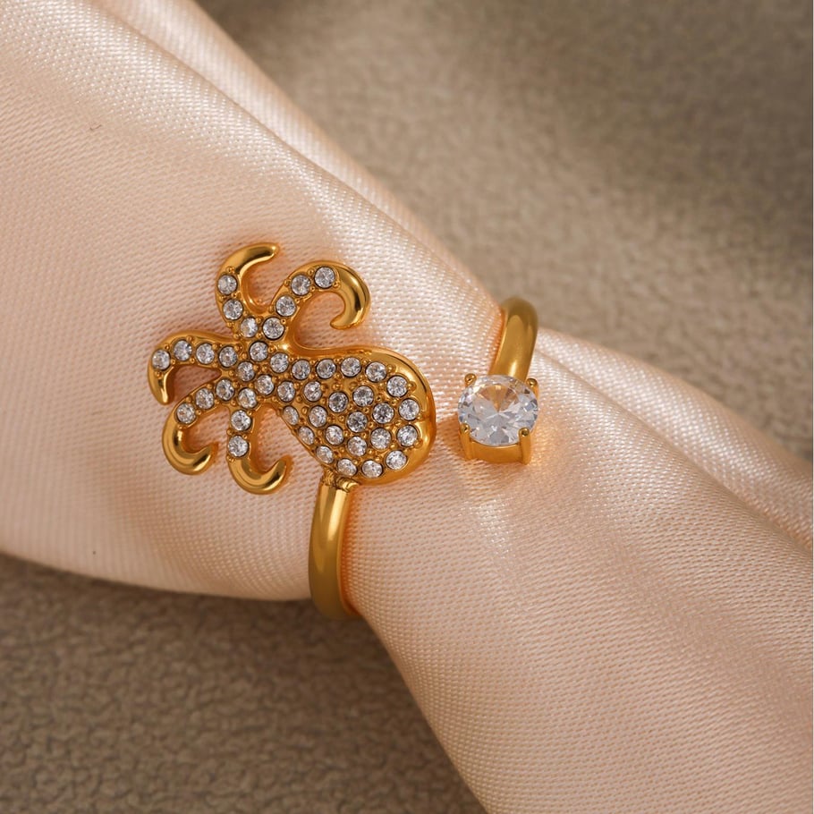 1 Piece Vacation Sea Horse Stainless Steel Gold Color Statement Rings Picture8