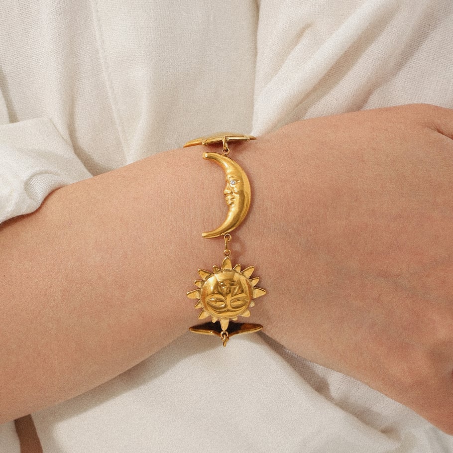 1 Piece Classic Moon & Star Stainless Steel Gold Color Women's Chain Bracelets Picture4