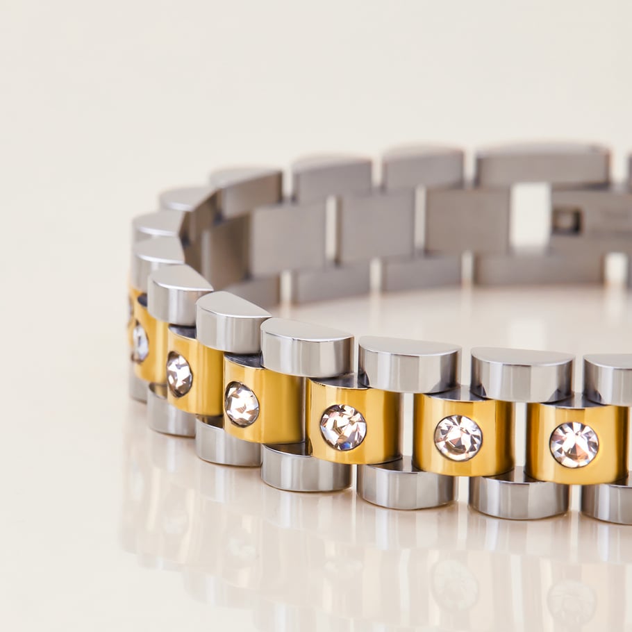 Bracelet chaîne en acier inoxydable doré pour femme, motif patchwork classique, 1 pièce Image4